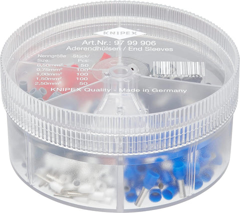 KNIPEX Assortment Boxes, with 450 Insulated Wire Ferrules, 0.5-2.5 mmÂ², in Practical Dispenser Box, by DIN Colour Code, Wire Ferrules Kit, 97 99 906