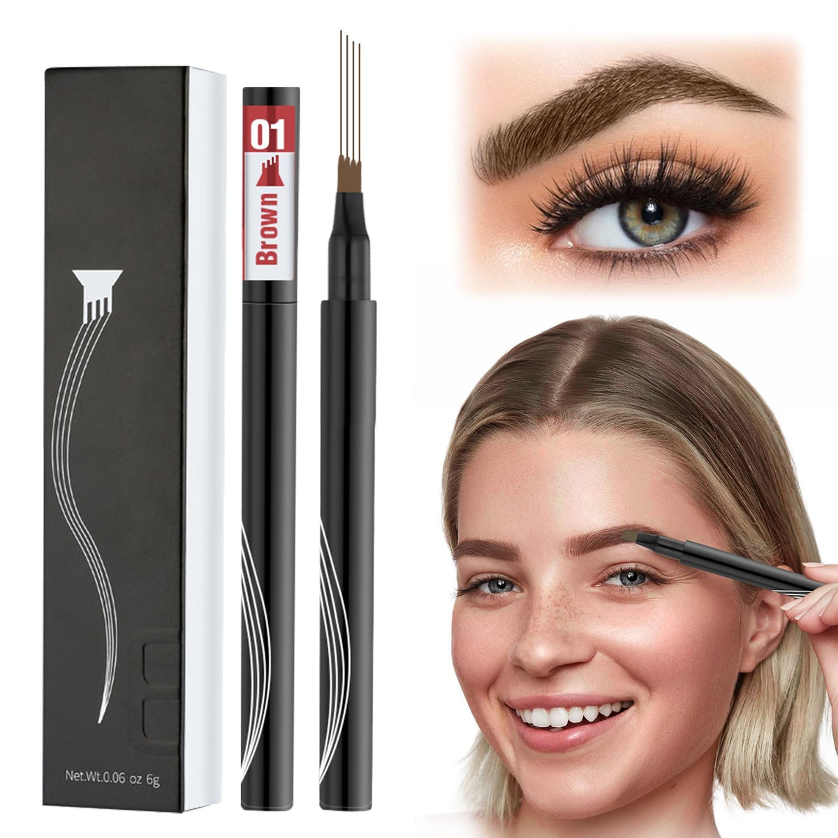 Generic Eyebrow Microblading Pen, 2PCS Microblading Eyebrow Pen Tattoo Pencil 4 Fork Tip, Waterproof Magic Eyebrow Pencil Microblading Eyebrow Pencil for Natural Makeup (Brown)