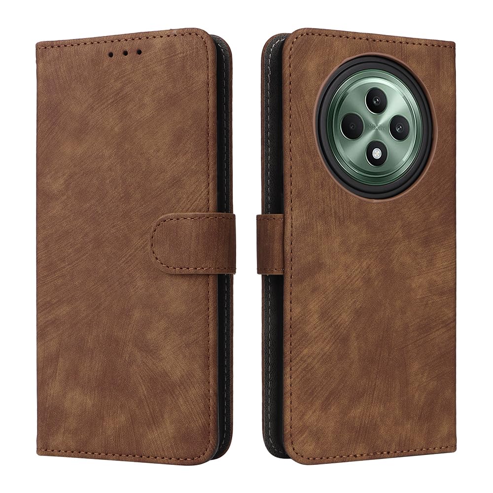 XINNI RFID Protective Phone Case for OPPO Reno 12 F 5G/OPPO Reno 12 FS 5G, PU/TPU Flip Leather Shockproof Cover, Brown