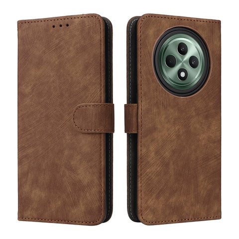 XINNI RFID Protective Phone Case for OPPO Reno 12 F 5G/OPPO Reno 12 FS 5G, PU/TPU Flip Leather Shockproof Cover, Brown