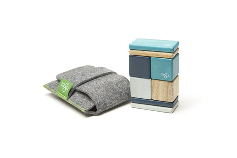 8 Piece Tegu Pocket Pouch Magnetic Wooden Block Set, Blue