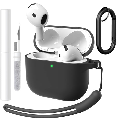 Brujula Case for AirPods 4th Generation Case Cover [Active Noise Cancellation], for AirPods 4 Case Silicone Protective Cover 2024 for Women Men with Lanyard/Keychain/Cleaner Kit (Black, Enhanced)