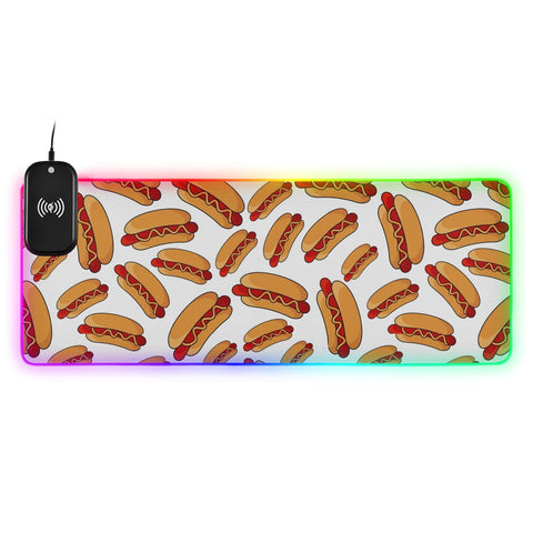 Hot Dogs Wireless Charging Mouse Pad for Mobile Phone Extra Large Gaming Mousepad with 13 Lighting Modes Computer Mat for Gaming MacBook PC Laptop Desk Home Office