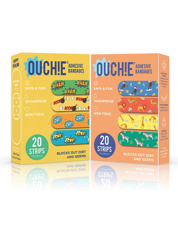 Aya Papaya Ouchie Non-Toxic Printed Bandages Double Combo (40 Pack) - Yellow & Orange