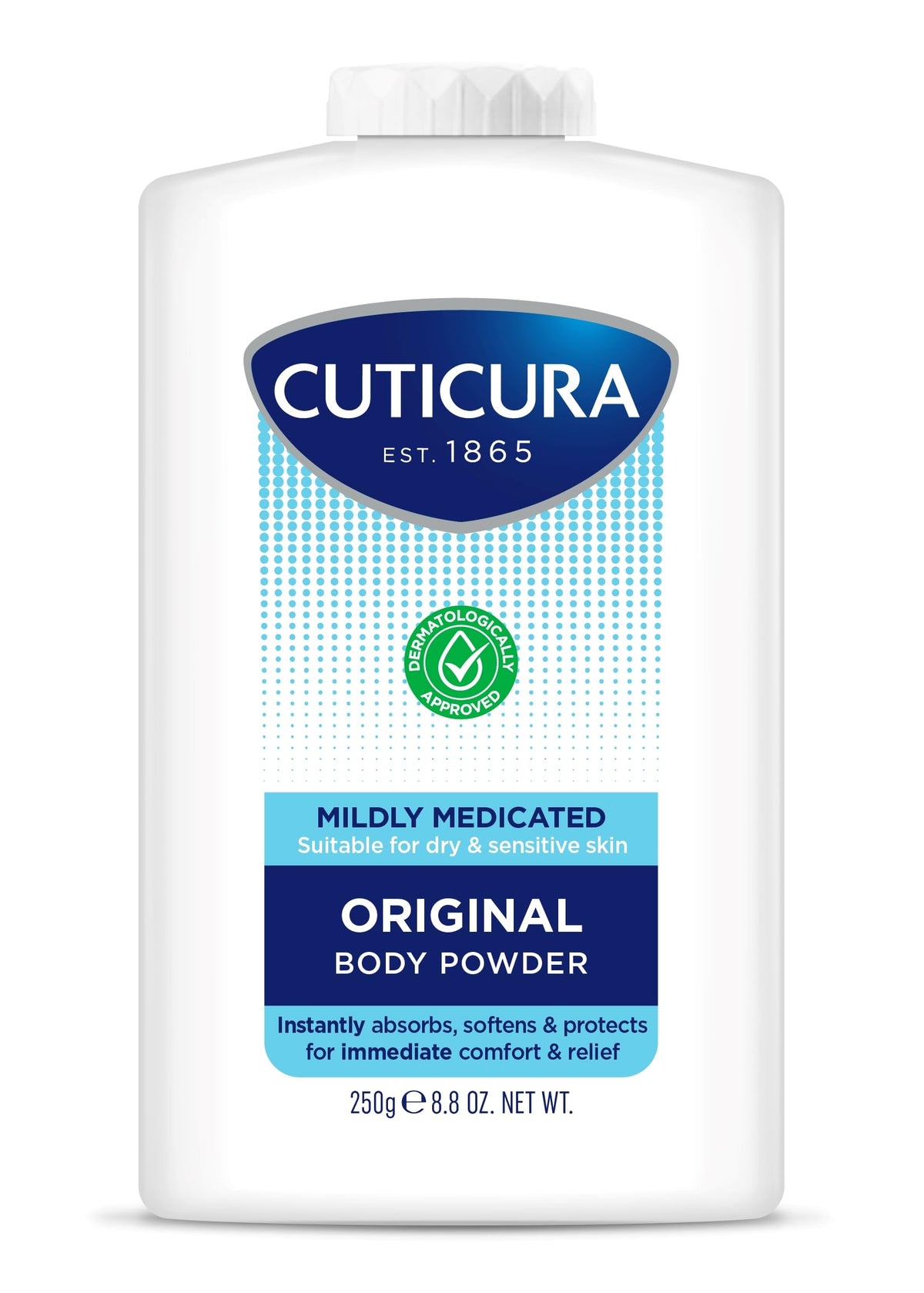 CUTICURA Mildly Medicated Body Powder 250g, Many Uses Personal Hygiene, Sweat control, Chafing & Friction Prevention, Itching relief