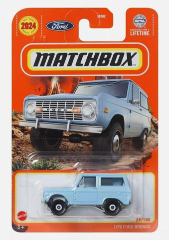 Matchbox 1970 Ford Bronco, Light Blue, 1:64 Die-Cast Vehicle, 29/100