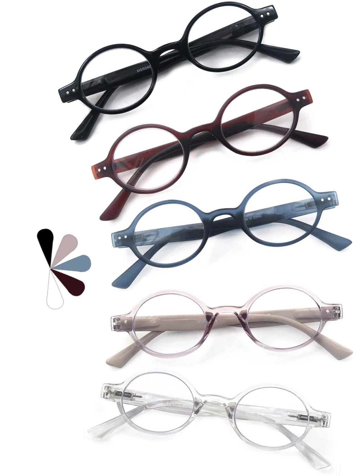 MODFANS Reading Glasses for Men 1.75 Women readers Round Retro Matte Cheaters Flexible Spring Hinge Lightweight Suitable Wear well-5 Pouch with 1 Soft Cloth