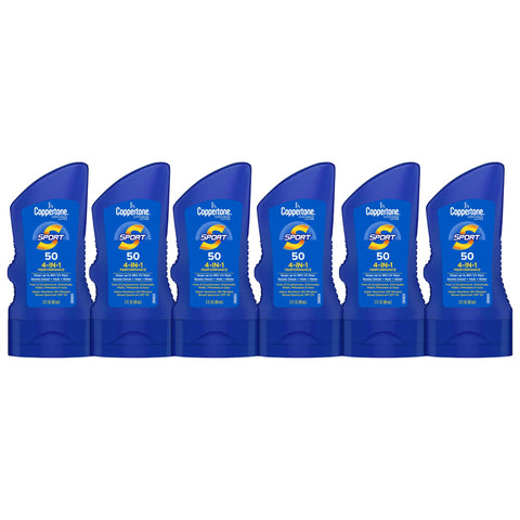 Coppertone SPORT Sunscreen Lotion SPF 50, Water Resistant Sunscreen, Broad Spectrum SPF 50 Sunscreen, Bulk Sunscreen Pack, 3 Fl Oz Bottle, Pack of 6