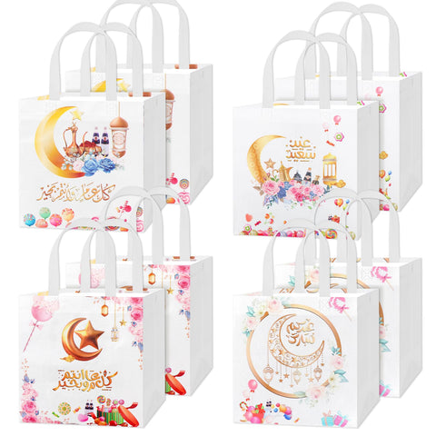 HOWAF 8pcs Ramadan Gift Bags Ramadan Mubarak Gift Bags with Handle Ramadan Mubarak Bags Reusable Non-Woven Ramadan Bags Ramadan Sweets Treat Bags for Eid Ramadan Decorations Ramadan Kareem Decoration