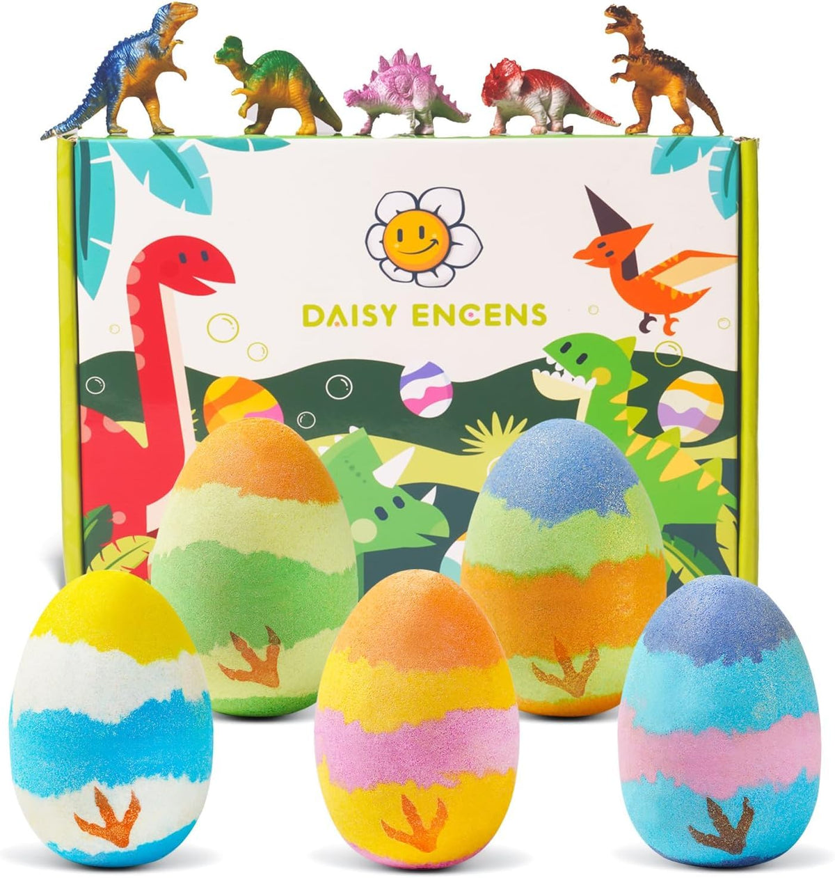 Daisy Encens Dino Easter Egg Bath Bombs,5 Pack Large Bath Bombs with Dinosaur Surprise Inside,Easter Bath Bombs for Kids,Easter Basket Stuffers,Kids Bath Bombs Gift Set for Boy
