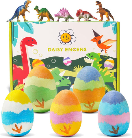 Daisy Encens Dino Easter Egg Bath Bombs,5 Pack Large Bath Bombs with Dinosaur Surprise Inside,Easter Bath Bombs for Kids,Easter Basket Stuffers,Kids Bath Bombs Gift Set for Boy