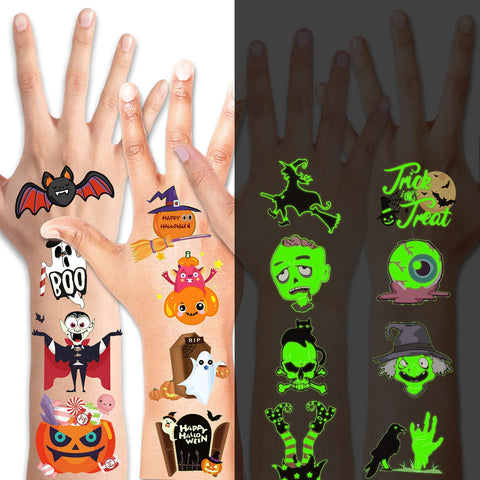 Halloween Assorted Luminous Temporary Tattoos for Kids, 48 Designs 96pcs Glow in the Dark Halloween Tattoos for Boys Girls Kids Halloween Party Favors, Trick or Treat Gifts Children's Party Bag Filler