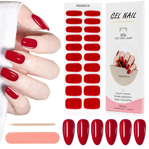 Kalolary 20PCS Nail Gel Polish Strips, Solid Color Full Wraps Nail Polish Stickers Cured Gel Nail Strips Self-Adhesive Gel Nail Wrap Stickers Decals with Nail File and Stick?UV/LED Lamp Required?