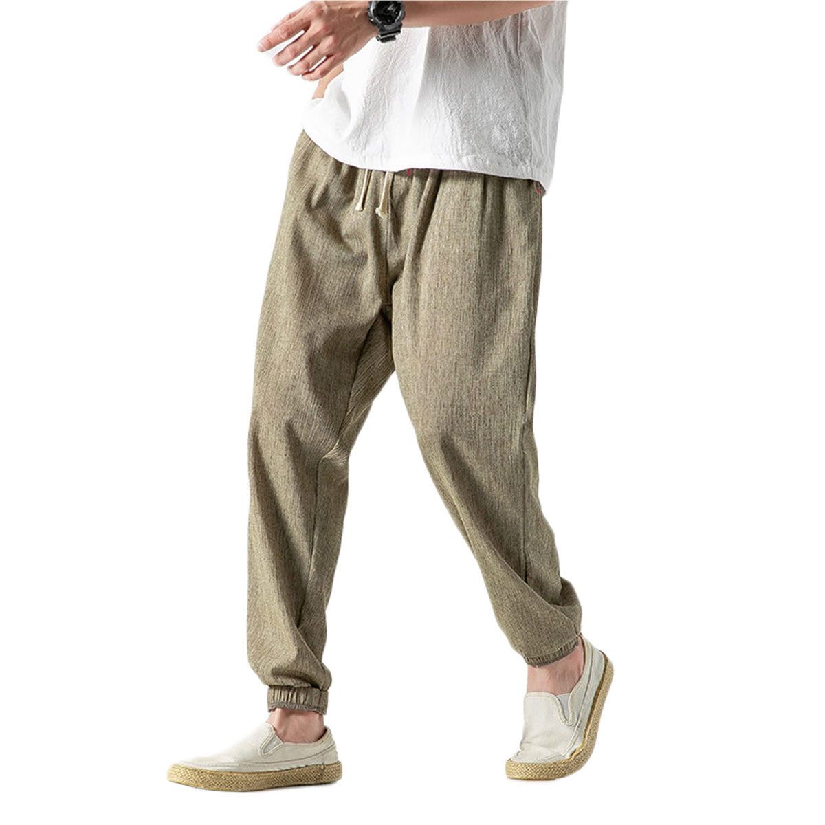 Jueshanzj Men's Casual Pants Large Size Linen Pants Khaki M