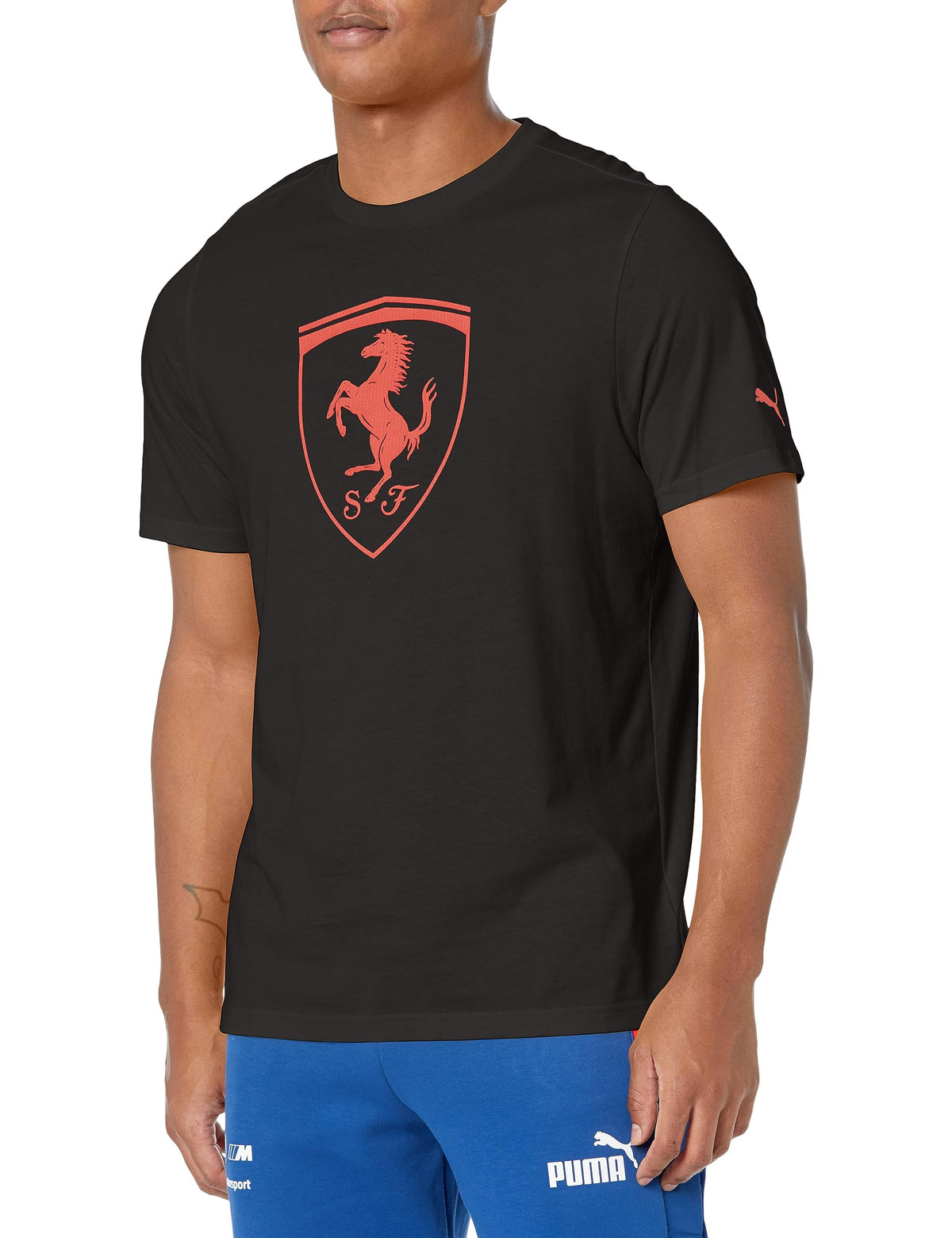 PUMA Men's Standard Ferrari Race Tonal Big Shield Tee, Black, Small