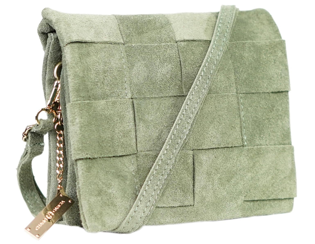 Premium Italian Leather Handmade in Florence, Italy. Suede Crossbody Bag for Women with a Detachable Strap Made in Italy, Mint