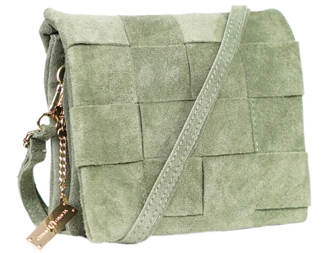 Premium Italian Leather Handmade in Florence, Italy. Suede Crossbody Bag for Women with a Detachable Strap Made in Italy, Mint