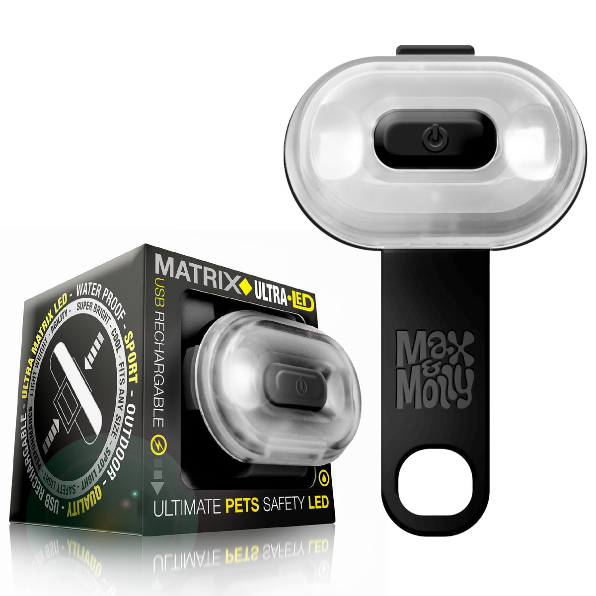Max & Molly Pet Light | Midnight Black | Usb Charged No Batteries To Replace | 100% Waterproof | Ultra Bright LED Safety Light, One Size Fits All