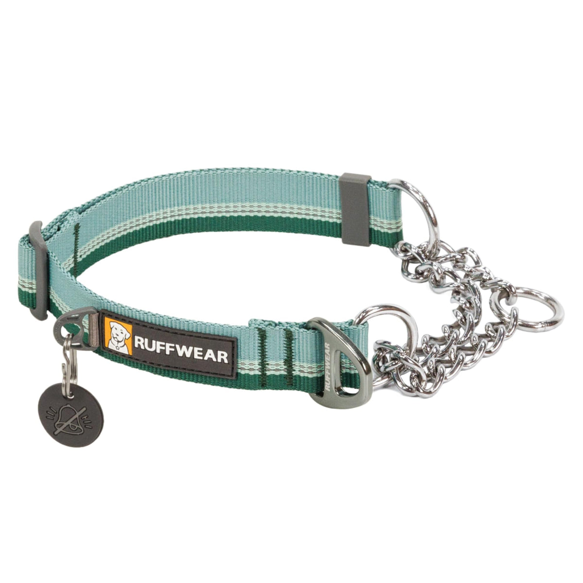 RUFFWEAR Chain Reaction Collar, Medium Dog Collar, Adjustable No Pull Pet Collar, Aluminium D-Ring & Limited Cinch, Reflective Dog Collar with Tubelock Webbing, 14"-20", River Rock Green