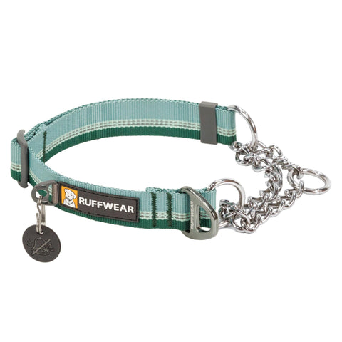 RUFFWEAR Chain Reaction Collar, Medium Dog Collar, Adjustable No Pull Pet Collar, Aluminium D-Ring & Limited Cinch, Reflective Dog Collar with Tubelock Webbing, 14"-20", River Rock Green