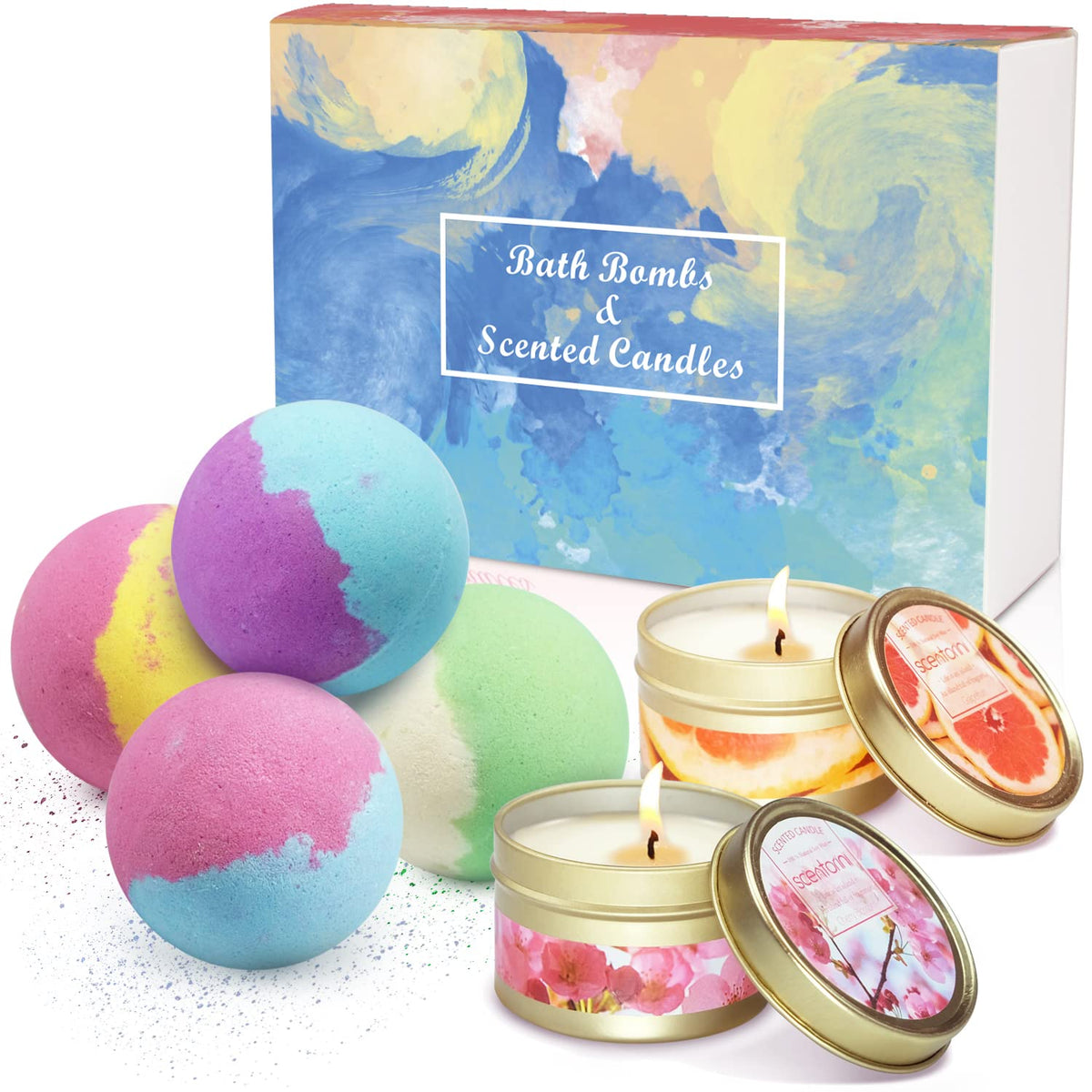 Bath Bombs and Scented Candles Gift Set for Women Perfect for Spa Bubble Bath to Relax and Moisturize Skin, MotherÃƒÆ’Ã†â€™Ãƒâ€šÃ‚Â¢ÃƒÆ’Ã‚Â¢ÃƒÂ¢Ã¢â€šÂ¬Ã…Â¡Ãƒâ€šÃ‚Â¬ÃƒÆ’Ã¢â‚¬Â¹Ãƒâ€¦Ã¢â‚¬Å“s Day, Birthday Gifts for Her (4+2 Pcs)