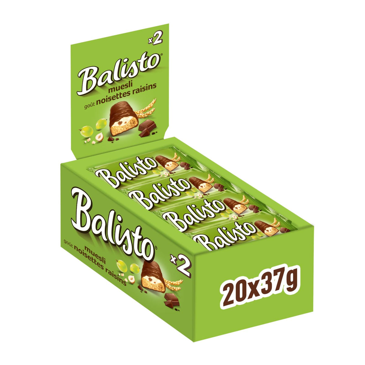 Balisto Muesli Milk Chocolate Biscuit Snack Bars, Bulk Chocolate Case, 20 x 37g