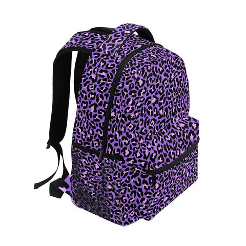 Childrens Backpack, Schoolbag Neon Purple And Pink Leopard Large Capacity Students Bookbag Rucksack Knapsack for Boys Girls Adults Teen