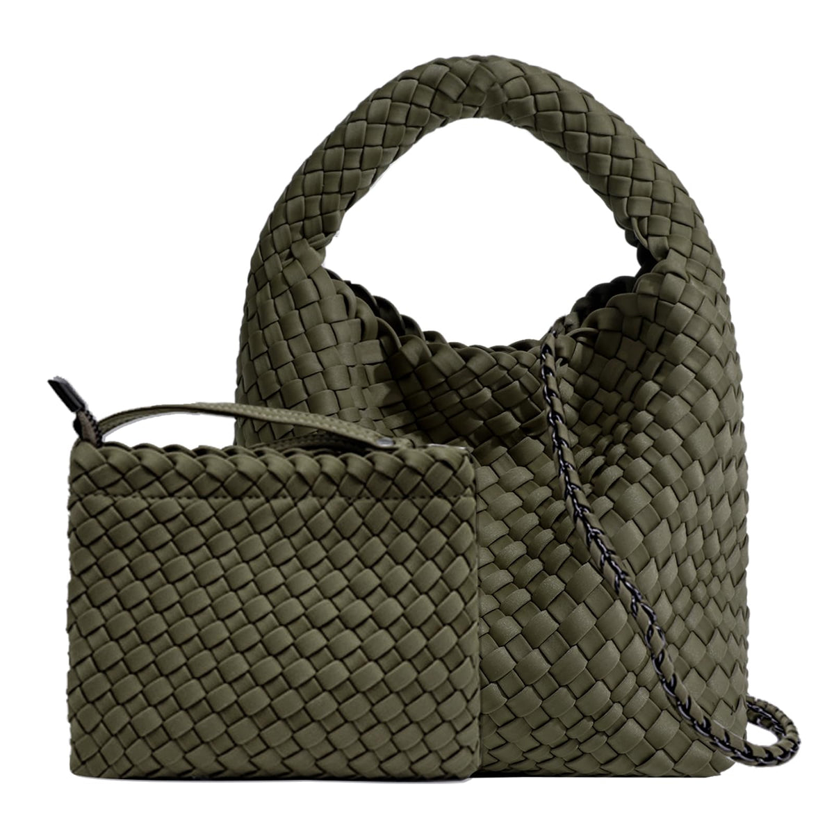 OUYGZOU Fashion Tote Satchel Ladies Woven Hobo Handbags Adjustable Shoulder Bucket Bag Top-handle with Purse for Women (Military green)