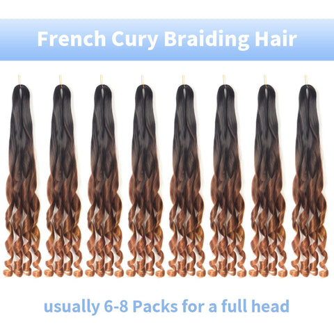 22 inch French Curly Braiding Hair 8 Pack Loose Wavy Spiral Curl Braids Crochet Hair Deep Wave Synthetic Extensions Pre Stretched Bouncy Braiding Hair (22 inch, 1B/33/30)