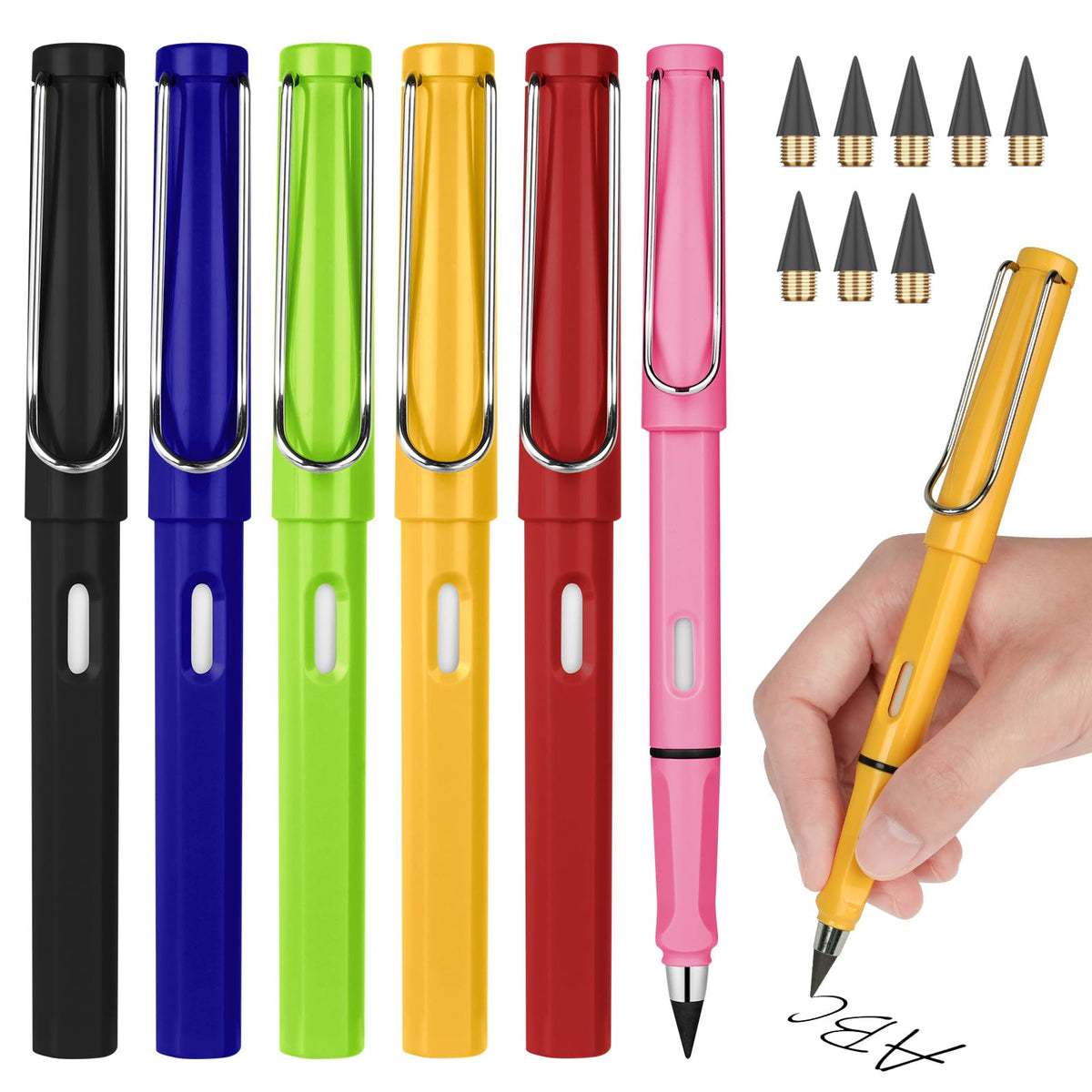 Ainiv Inkless Pencil Forever Pencil, 6 Sets Infinity Pencil Everlasting Pencil with Eraser, Reusable Infinite Pencil with Extra 6 Replaceable Nibs, Endless Pencil for Home Office School Supplies
