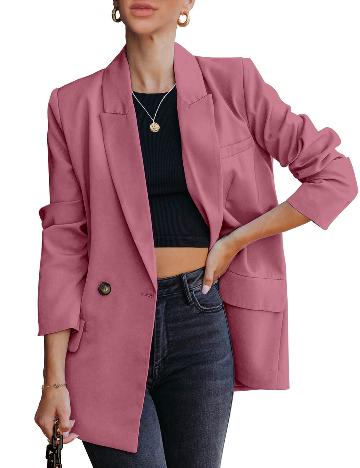 luvamia Women Casual Long Sleeve Lapel Oversized Work Blazer Boyfriend Jacket Desert Rose Womens Blazers Casual Womens Blazers for Work Womens Jackets Trendy Size XX-Large Fits Size 20 / Size 22