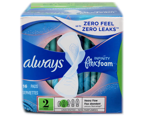 Always Pads Size 2 Infinity With Flex Foam 16 Count Heavy Flow (2 Pack)