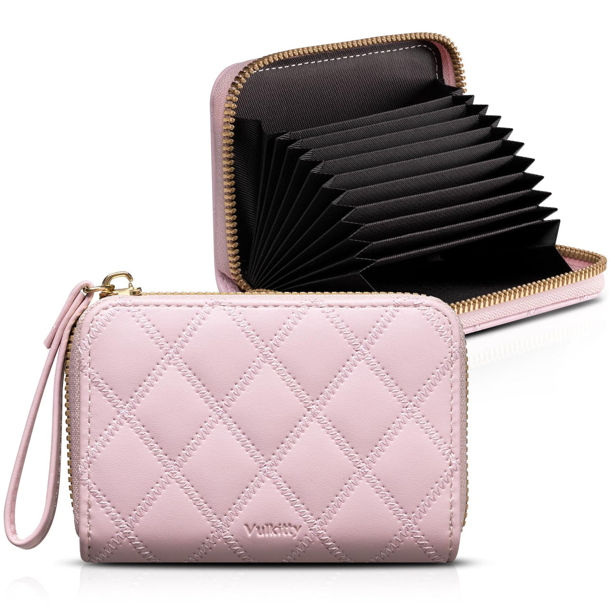 Vulkitty Credit Card Holder Women Purses Leather Womens Wallet Zipper Card Case 11 Card Slot