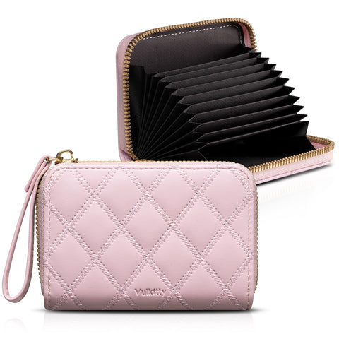 Vulkitty Credit Card Holder Women Purses Leather Womens Wallet Zipper Card Case 11 Card Slot