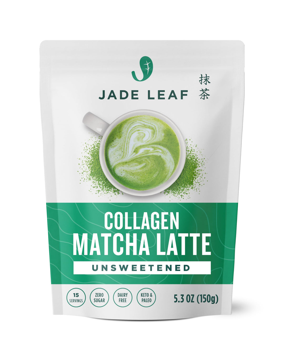 Jade Leaf Matcha CafÃ© Style Collagen Matcha Latte Green Tea Powder, Unsweetened, Sugar Free, Premium Barista Crafted Mix, Authentically Japanese, 15 Servings (5.3 Ounces)