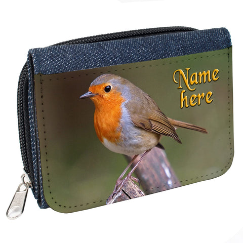 KRAFTYGIFTS Ladies Purse Personalised Robin Womens Denim Coin Wallet Gift Sh212