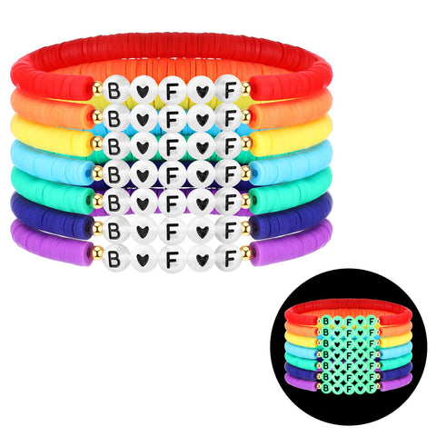 Sureio 7 Pcs Friendship Bracelets Beads Bracelets Stretchy Acrylic Clay Glow Bracelets for Best Friend Women, Colorful (BFF)