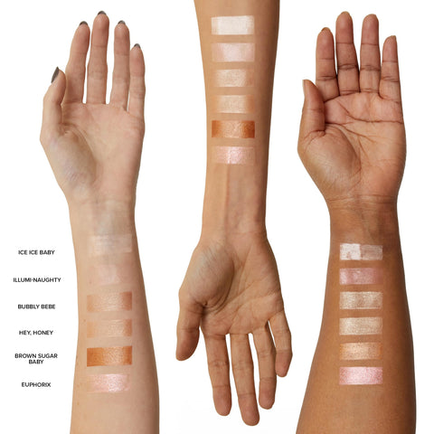 Nudestix Nudies Glow Highlighter Stick w/Blending Brush, Dewy Cream Makeup for Cheeks, Eyes, Lips, Soft Metallic Glowy Face Color and Contour, 0.28 oz (8g) (Bubbly Bebe)
