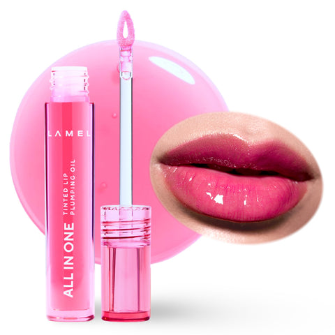 Lamel All-in-One Lip Oil - Lightweight, No-Sticky, Tinted, Plumping, Hydrating Lip Gloss - Lip Balm for Day & Night Use, Long-Lasting Lip Stain, Lip Glow Oil, Lip Plumper Tint - Pink Sparkle ?402
