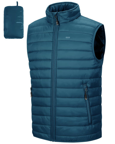 33,000ft Men's Lightweight Gilet, Packable Quilted Puffer Padded Vest Outerwear, Body Warmer Windproof Sleeveless Jacket for Golf Running Hiking Horse Riding Ceramic Blue S
