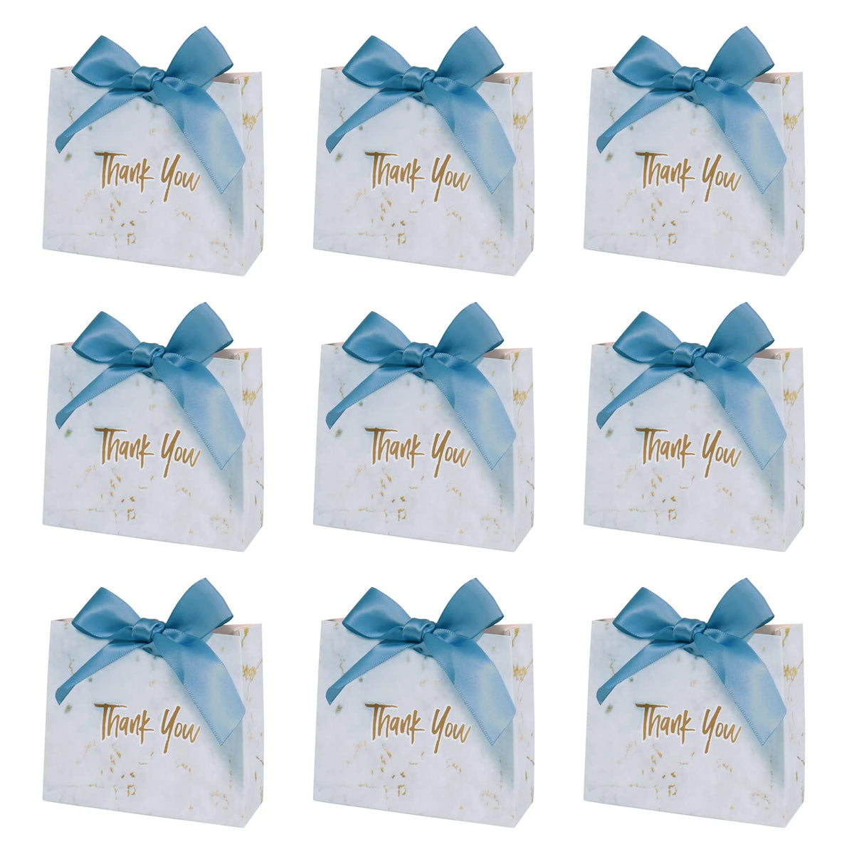 24Pcs Thank You Gift Bags with Bow Ribbon Small Paper Gift Bags Favour Bags for Wedding Party Birthday Party Baby Shower, Blue