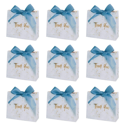 24Pcs Thank You Gift Bags with Bow Ribbon Small Paper Gift Bags Favour Bags for Wedding Party Birthday Party Baby Shower, Blue