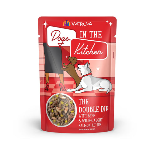 Weruva Dogs in The Kitchen, The Double Dip with Beef & Wild-Caught Salmon Wet Dog Food, 2.8oz Pouch (Pack of 12)