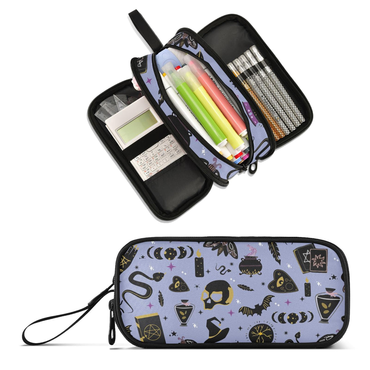 XUWU Witch Gothic Pencil Case 3 Compartment Large Capacity Pen box Makeup Pouch Holder Organizer Stationery Bag for School Teen Girl Boy Men Women