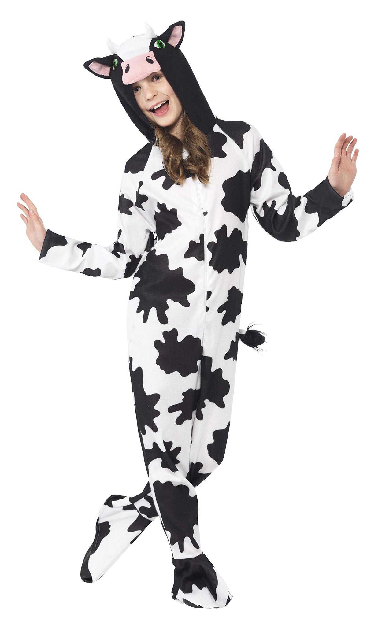 Smiffys Cow Costume, Black & White with Hooded Jumpsuit, Children's Animal Fancy Dress, Animal Dress Up Costumes