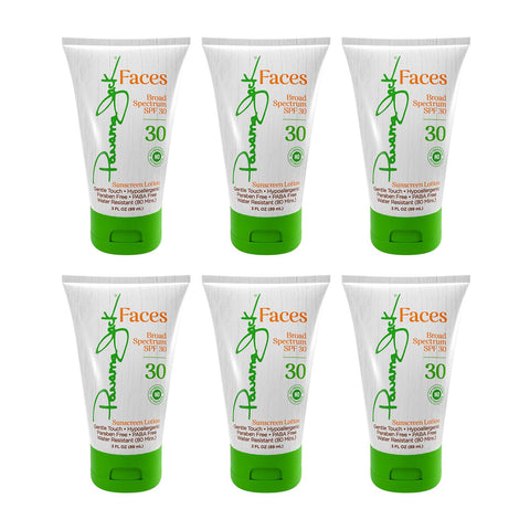 Panama Jack Faces Sunscreen Lotion - SPF 30, Broad Spectrum UVA/UVB Protection, Hypoallergenic, PABA, Paraben, & Gluten Free, 3 FL OZ (Pack of 6)
