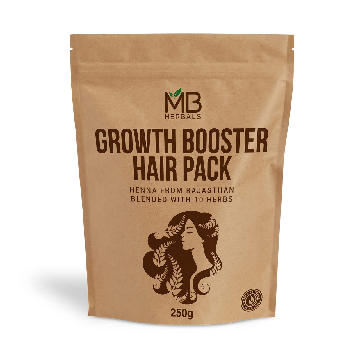MB Herbals Growth Booster Hair Pack | Blend of Henna Shikakai Amla Brahmi Bhringraj Aloe Vera Neem Hibiscus Curry Leaves Fenugreek & Kapoor Kachri Powders for Hair Growth | 8.8 oz / 250g Pack