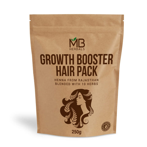 MB Herbals Growth Booster Hair Pack | Blend of Henna Shikakai Amla Brahmi Bhringraj Aloe Vera Neem Hibiscus Curry Leaves Fenugreek & Kapoor Kachri Powders for Hair Growth | 8.8 oz / 250g Pack