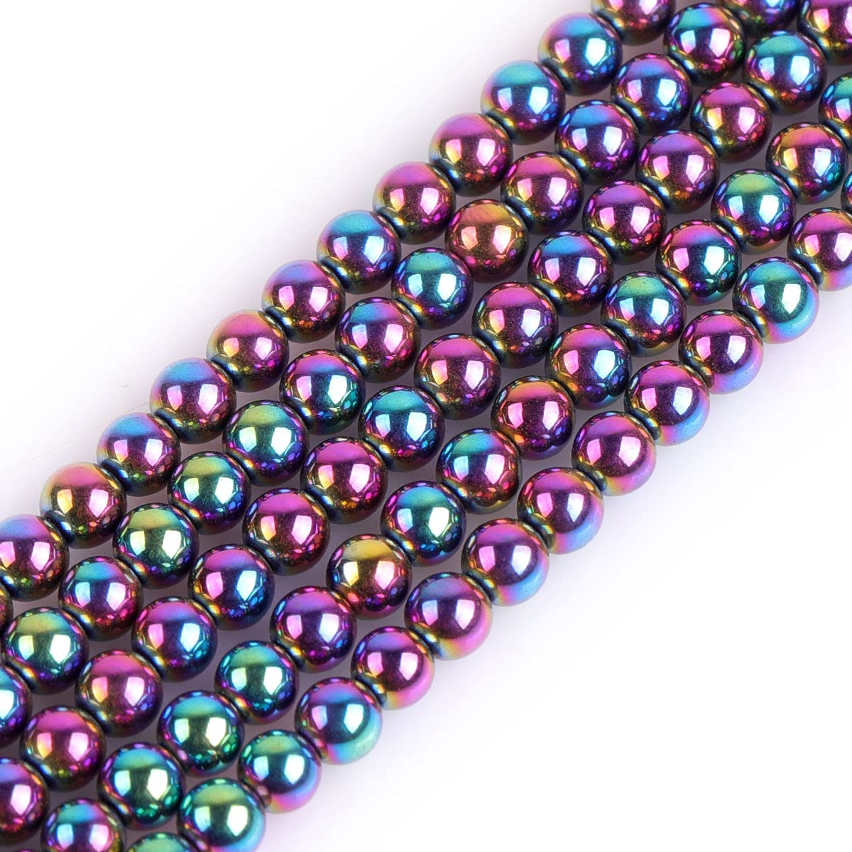 GEM-Inside Natural 4mm Non-Magnetic Multicolor Metallic Coated Hematite Round Gemstone Semi Precious Loose Beads for Jewellery Making 15''