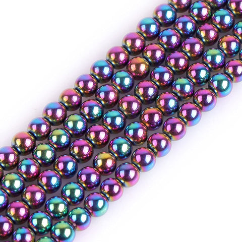 GEM-Inside Natural 4mm Non-Magnetic Multicolor Metallic Coated Hematite Round Gemstone Semi Precious Loose Beads for Jewellery Making 15''